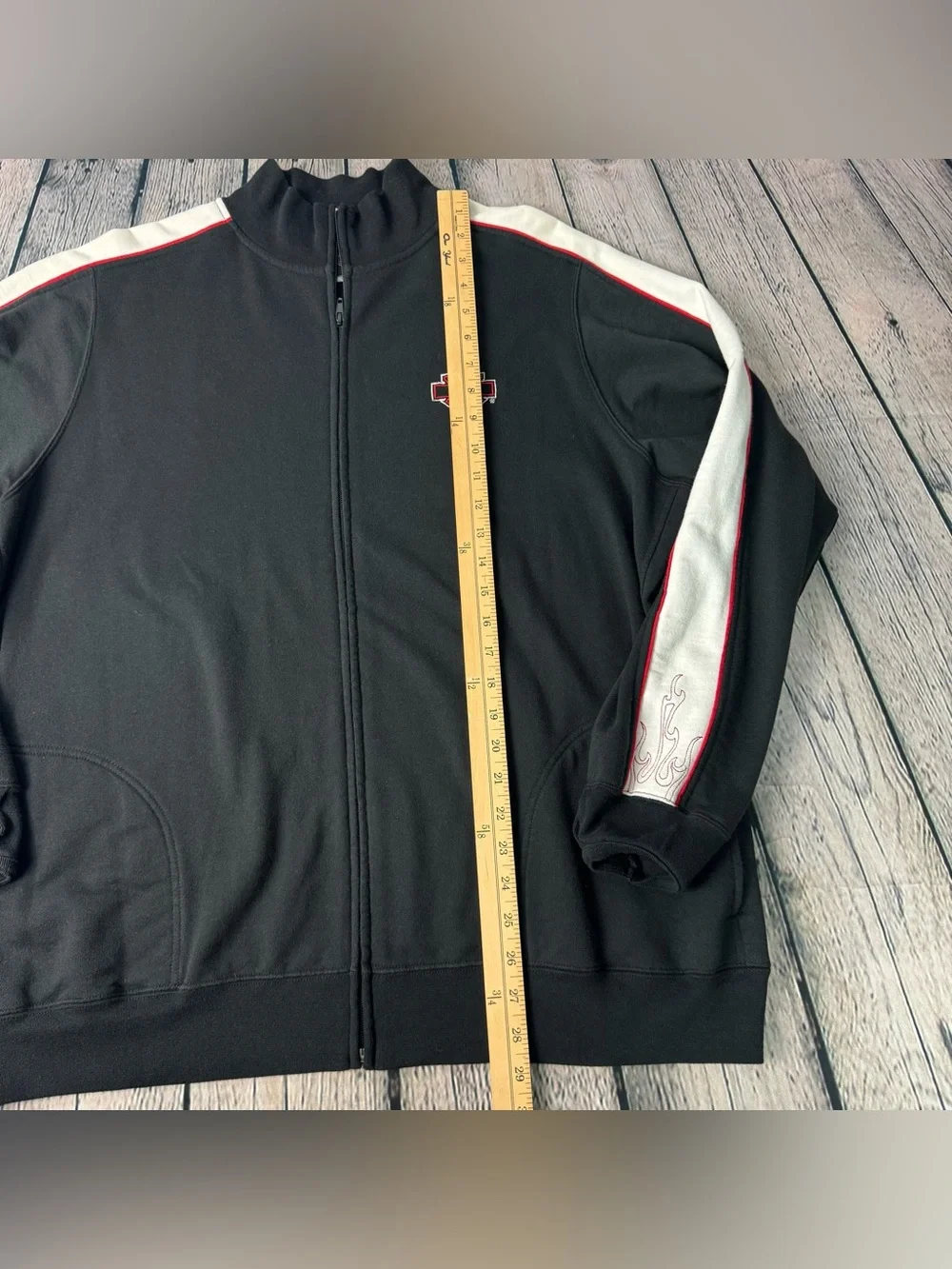 Harley-Davidson Black Track Zip Sweater with White Sleeves and Red Piping - Picture 4 of 13